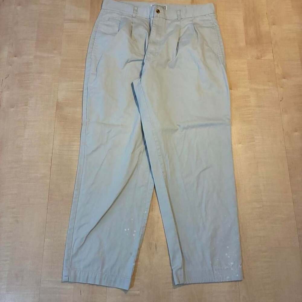 Vintage Bugle Boy Company Pleated Chinos Beige Paint Splatter